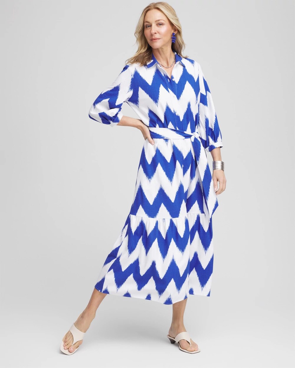 Chico's Women | Petite Chevron Striped Shirtdress ALABASTER