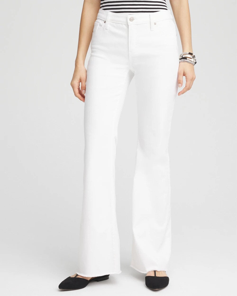 Chico's Women | Petite Girlfriend No Stain Frayed Flared Jeans ALABASTER