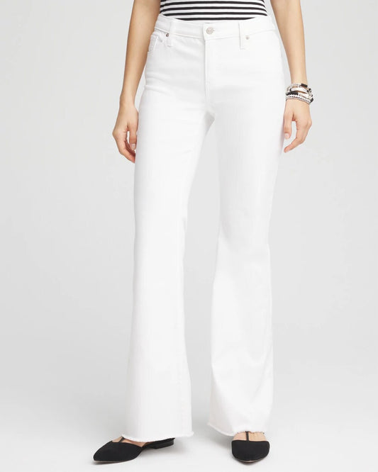 Chico's Women | Petite Girlfriend No Stain Frayed Flared Jeans ALABASTER