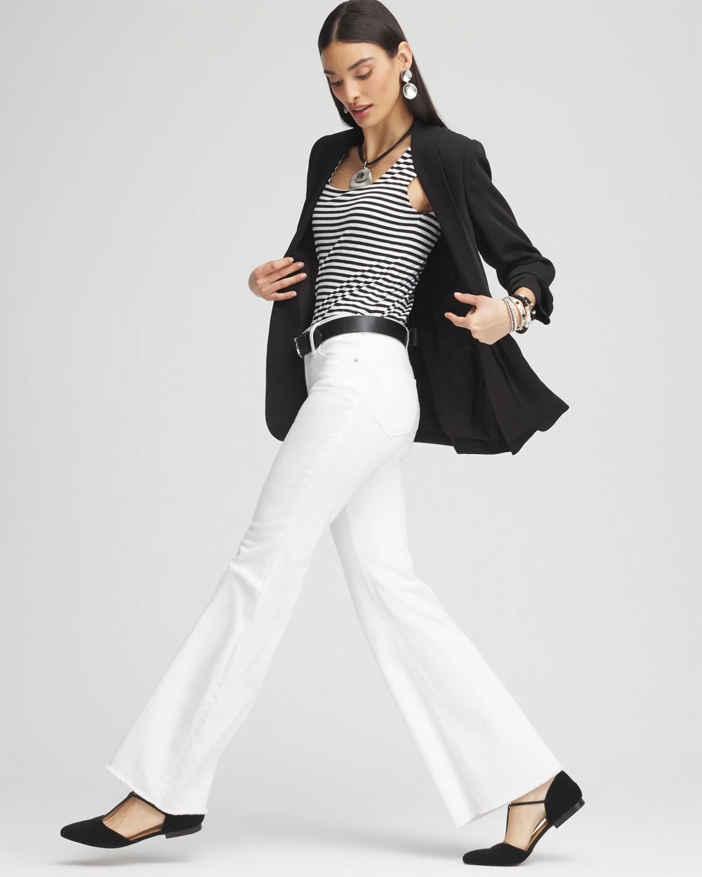 Chico's Women | Petite Girlfriend No Stain Frayed Flared Jeans ALABASTER