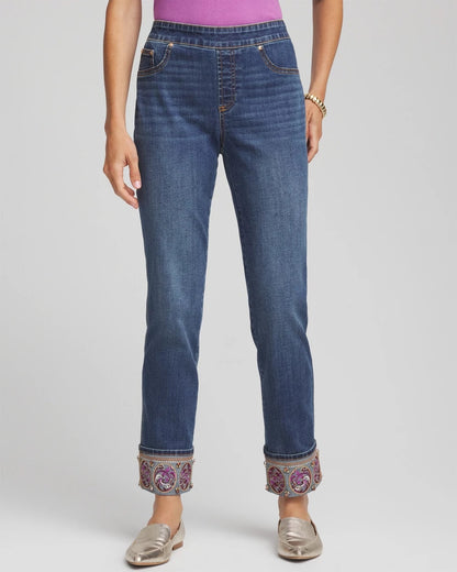 Chico's Women | Petite Embellished Pull-On Slim Ankle Jeggings BUTTERCUP INDIGO