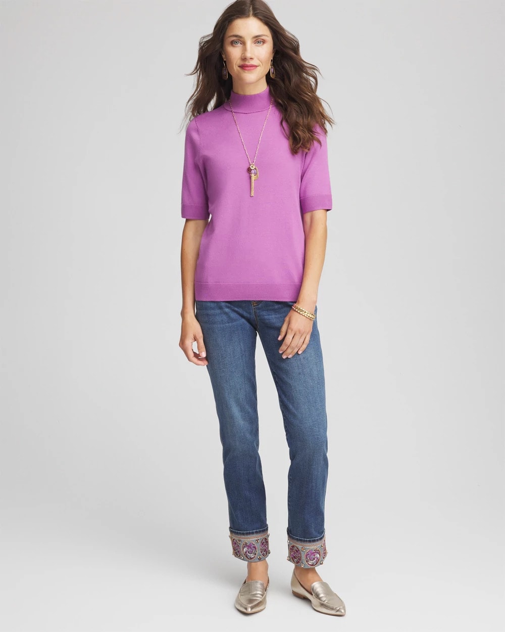 Chico's Women | Petite Embellished Pull-On Slim Ankle Jeggings BUTTERCUP INDIGO