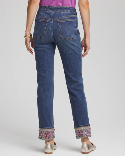 Chico's Women | Petite Embellished Pull-On Slim Ankle Jeggings BUTTERCUP INDIGO