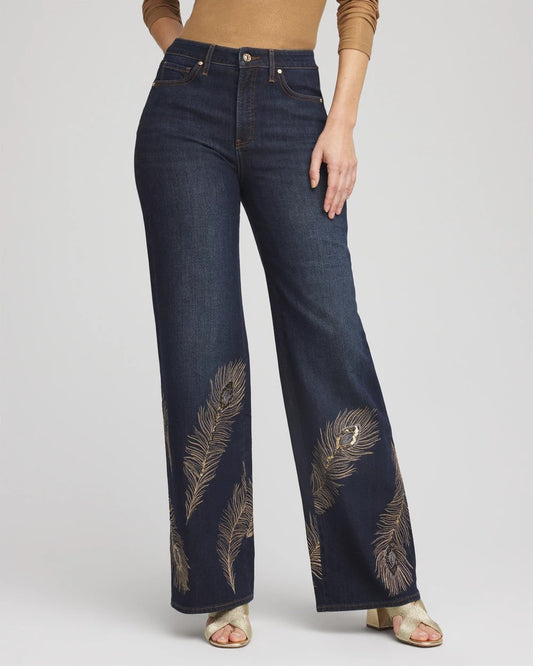 Chico's Women | Petite Embellished High-Rise Wide-Leg Jeans MARCONI INDIGO
