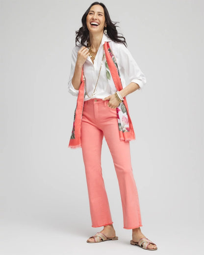 Chico's Women | Petite Girlfriend Fray Hem Kick Flare Jeans MELON MAMBO