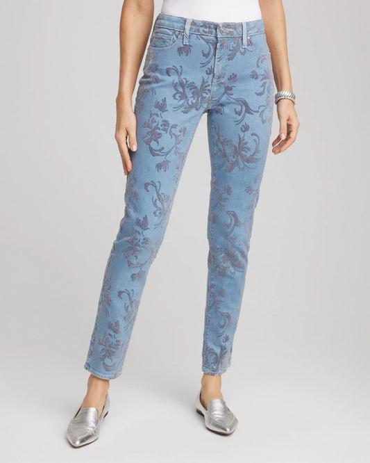 Chico's Women | Petite Girlfriend Slim Ankle Flocked Jeans FINFLOW INDIGO