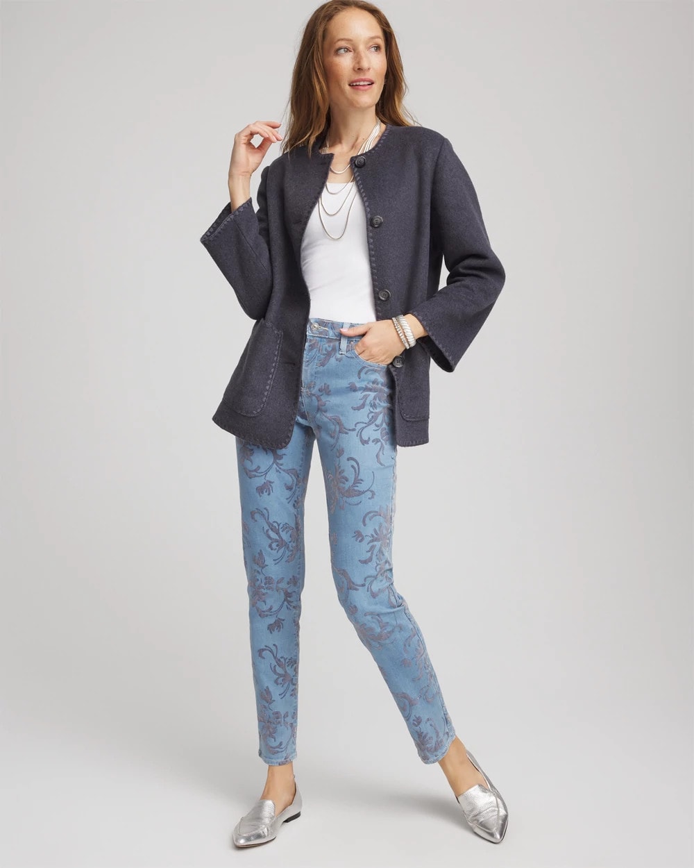 Chico's Women | Petite Girlfriend Slim Ankle Flocked Jeans FINFLOW INDIGO