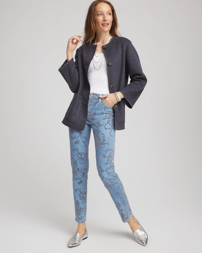 Chico's Women | Petite Girlfriend Slim Ankle Flocked Jeans FINFLOW INDIGO
