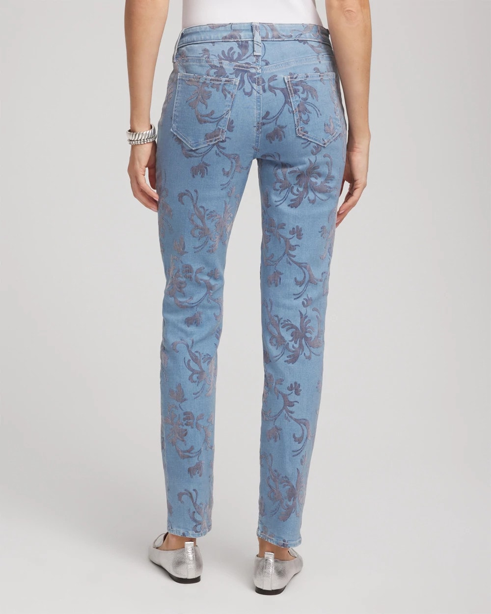 Chico's Women | Petite Girlfriend Slim Ankle Flocked Jeans FINFLOW INDIGO