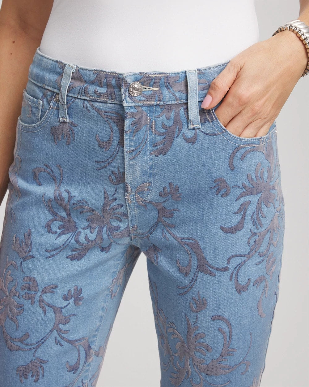 Chico's Women | Petite Girlfriend Slim Ankle Flocked Jeans FINFLOW INDIGO