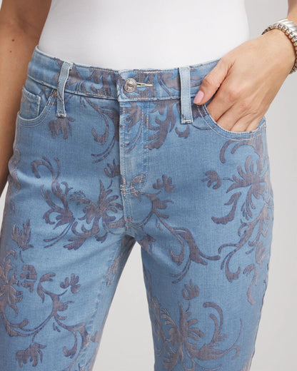 Chico's Women | Petite Girlfriend Slim Ankle Flocked Jeans FINFLOW INDIGO