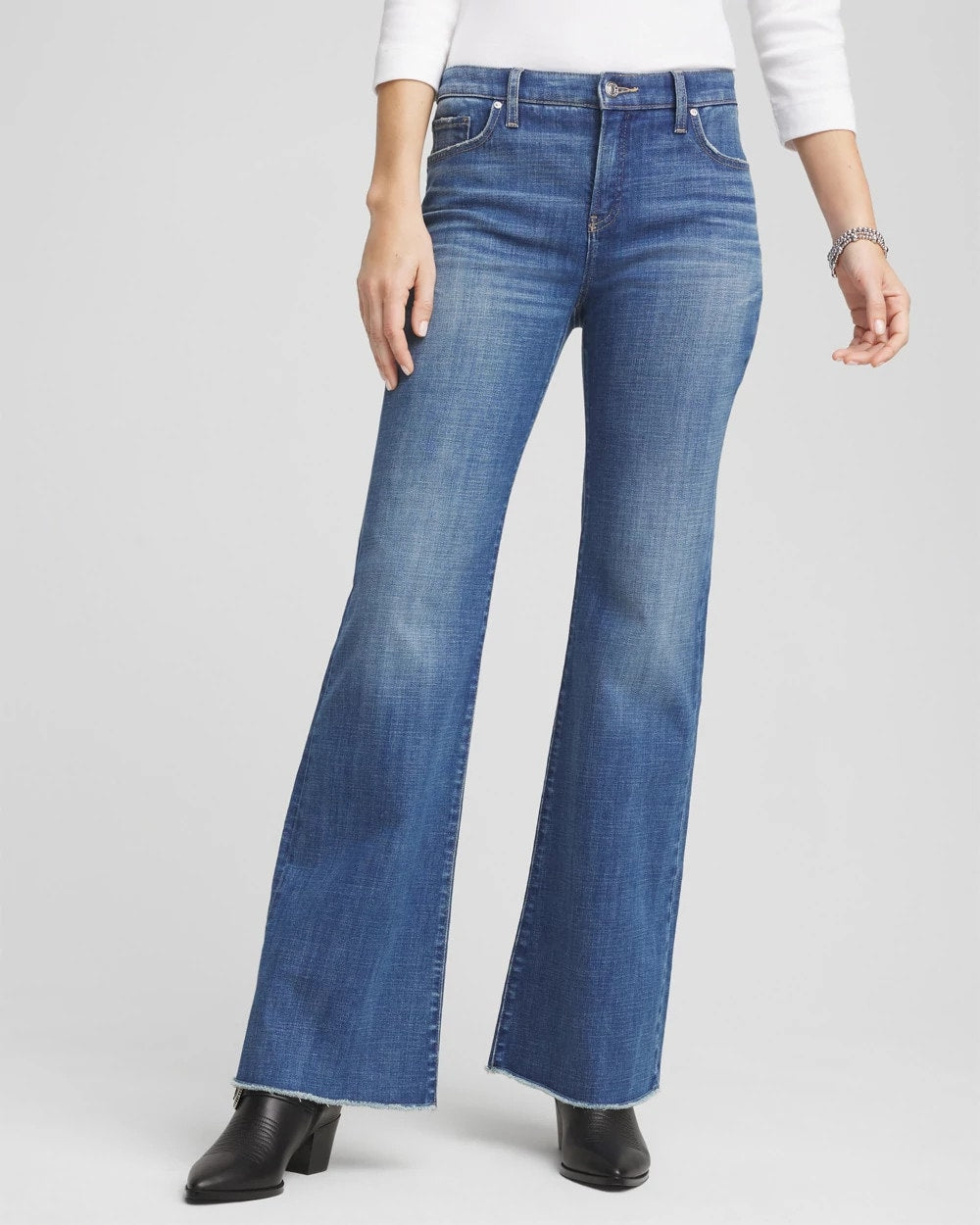 Chico's Women | Petite Girlfriend Frayed Flared Jeans JESSAMINE INDIGO