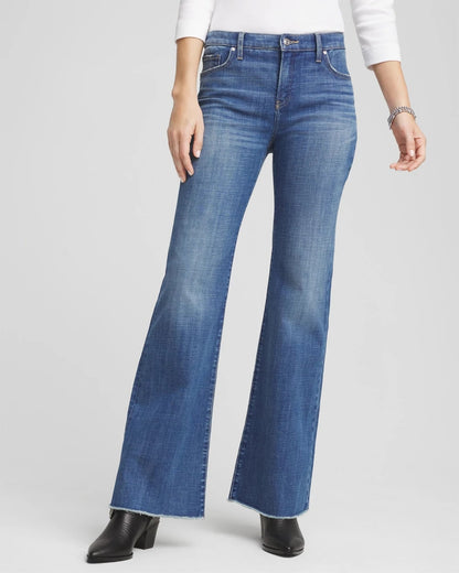 Chico's Women | Petite Girlfriend Frayed Flared Jeans JESSAMINE INDIGO