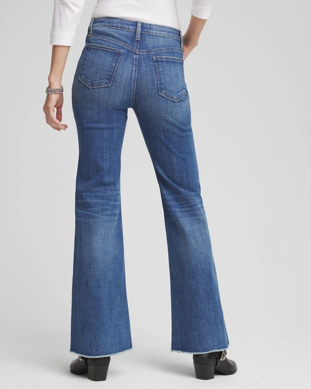 Chico's Women | Petite Girlfriend Frayed Flared Jeans JESSAMINE INDIGO