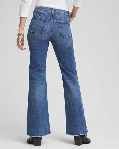 Chico's Women | Petite Girlfriend Frayed Flared Jeans JESSAMINE INDIGO