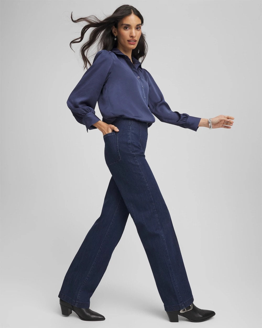 Chico's Women | Petite Pull-On Wide-Leg Trouser Jeans BRIDGE STREET RINSE