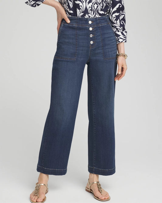 Chico's Women | Petite Pull-on Wide Leg Cropped Pants REDWOOD INDIGO