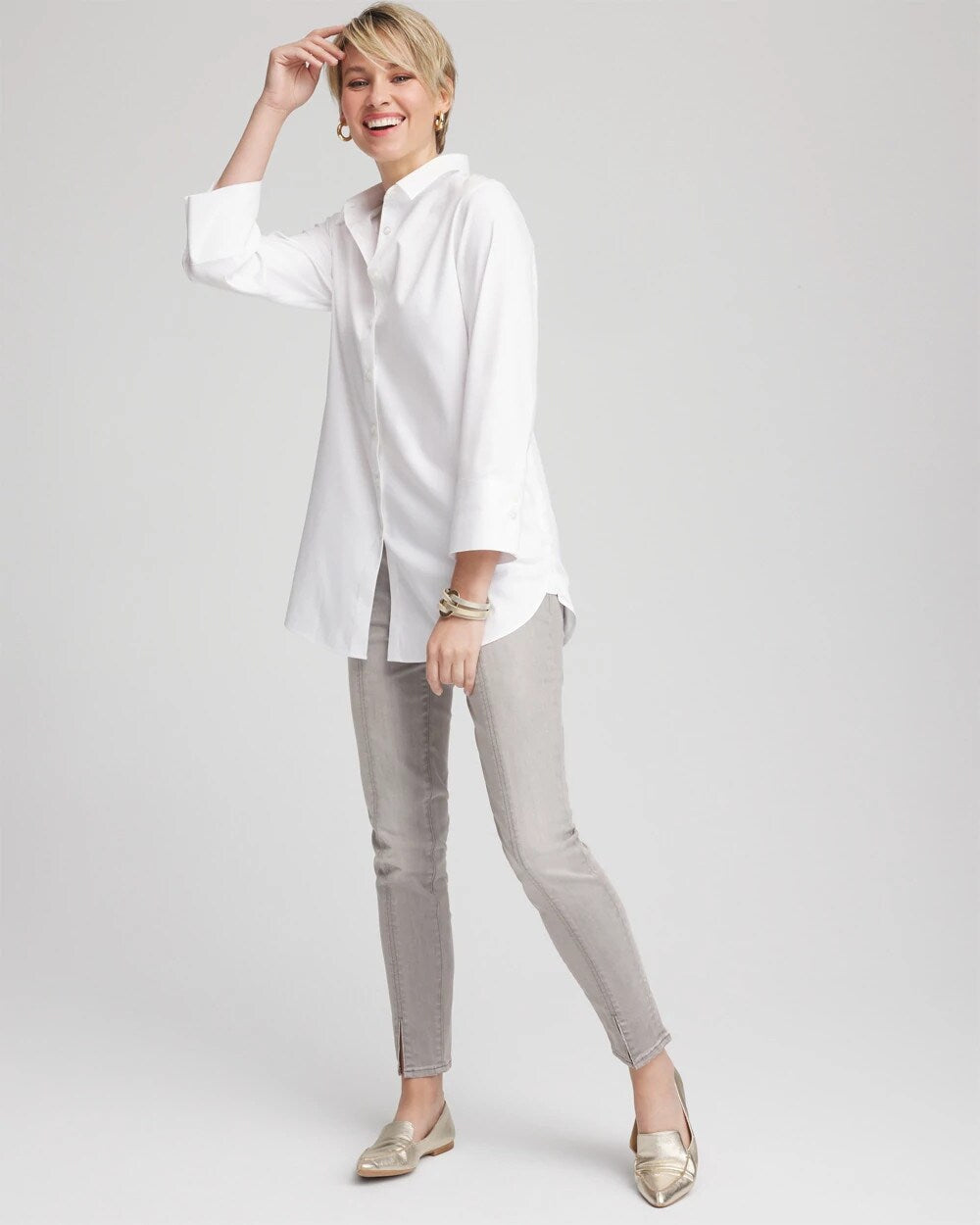 Chico's Women | Petite Silver Pull-On Slim Ankle Jeggings SILVER BIRCH WASH