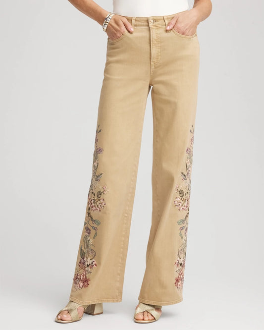 Chico's Women | Petite Embroidered High-Rise Wide-Leg Jeans CAFE AROMA