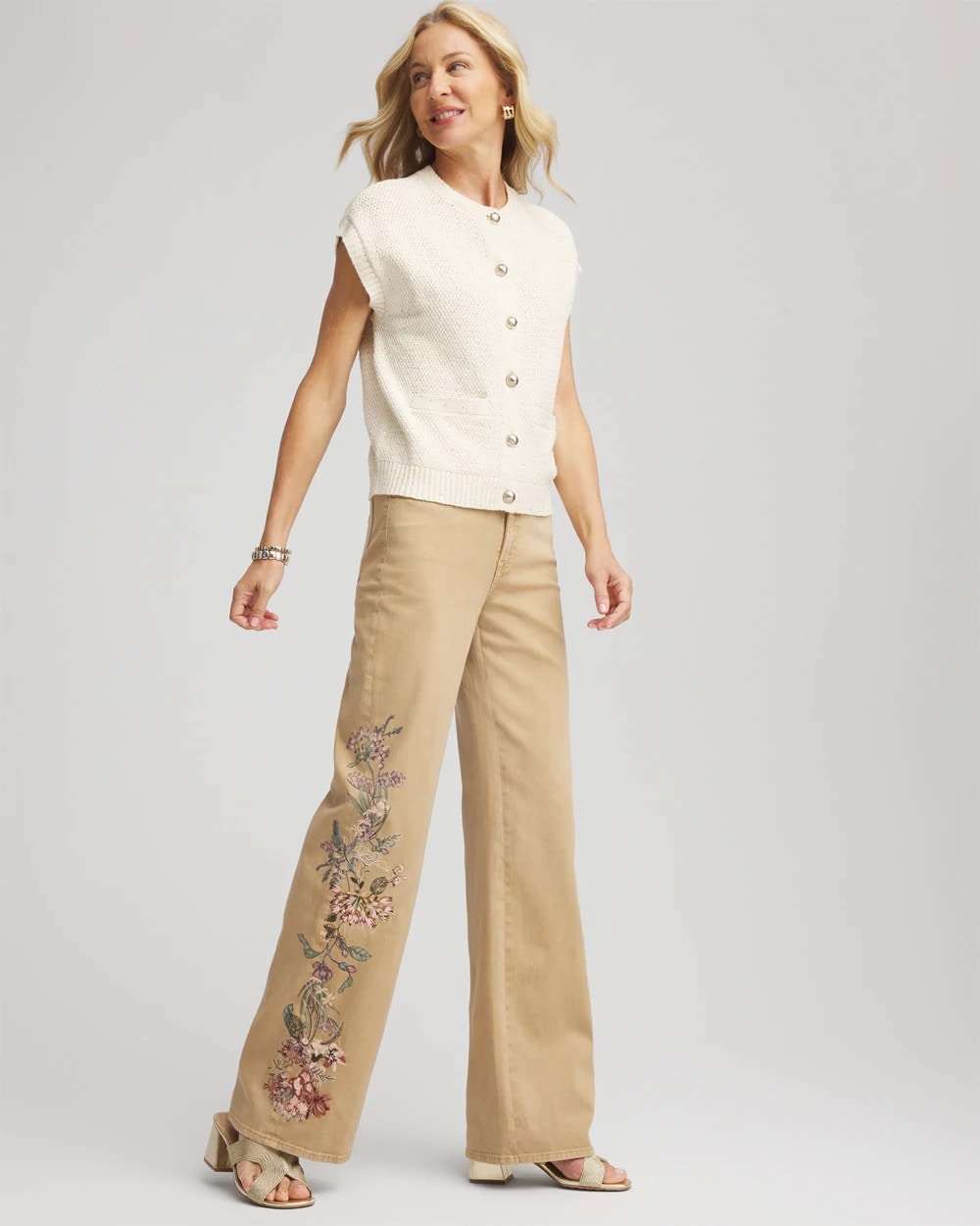 Chico's Women | Petite Embroidered High-Rise Wide-Leg Jeans CAFE AROMA