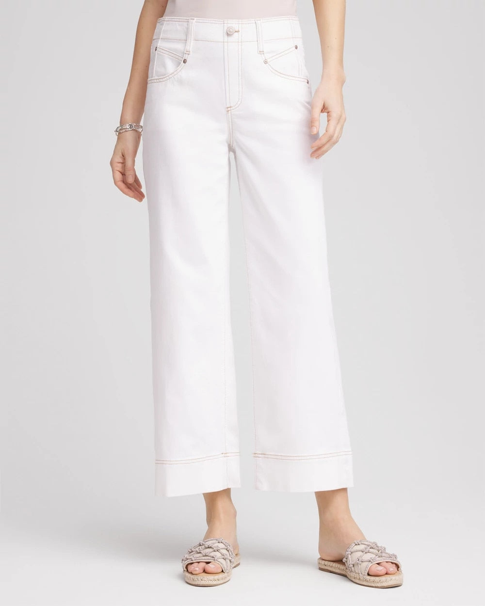 Chico's Women | Petite No Stain Pull-On Wide Leg Cropped Jeans ALABASTER