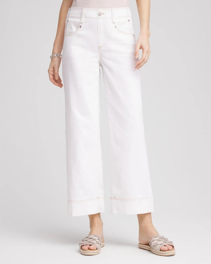 Chico's Women | Petite No Stain Pull-On Wide Leg Cropped Jeans ALABASTER