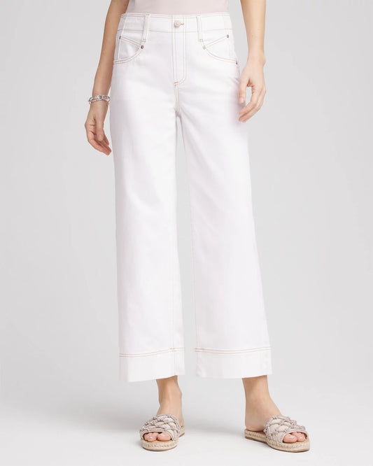 Chico's Women | Petite No Stain Pull-On Wide Leg Cropped Jeans ALABASTER