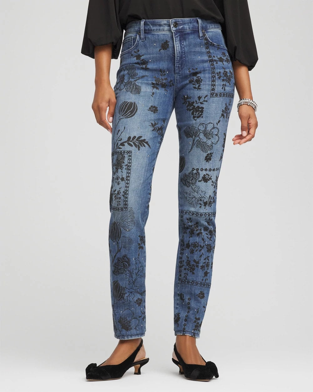 Chico's Women | Petite Mixed-Media Girlfriend Slim Ankle Jeans EMILIA INDIGO