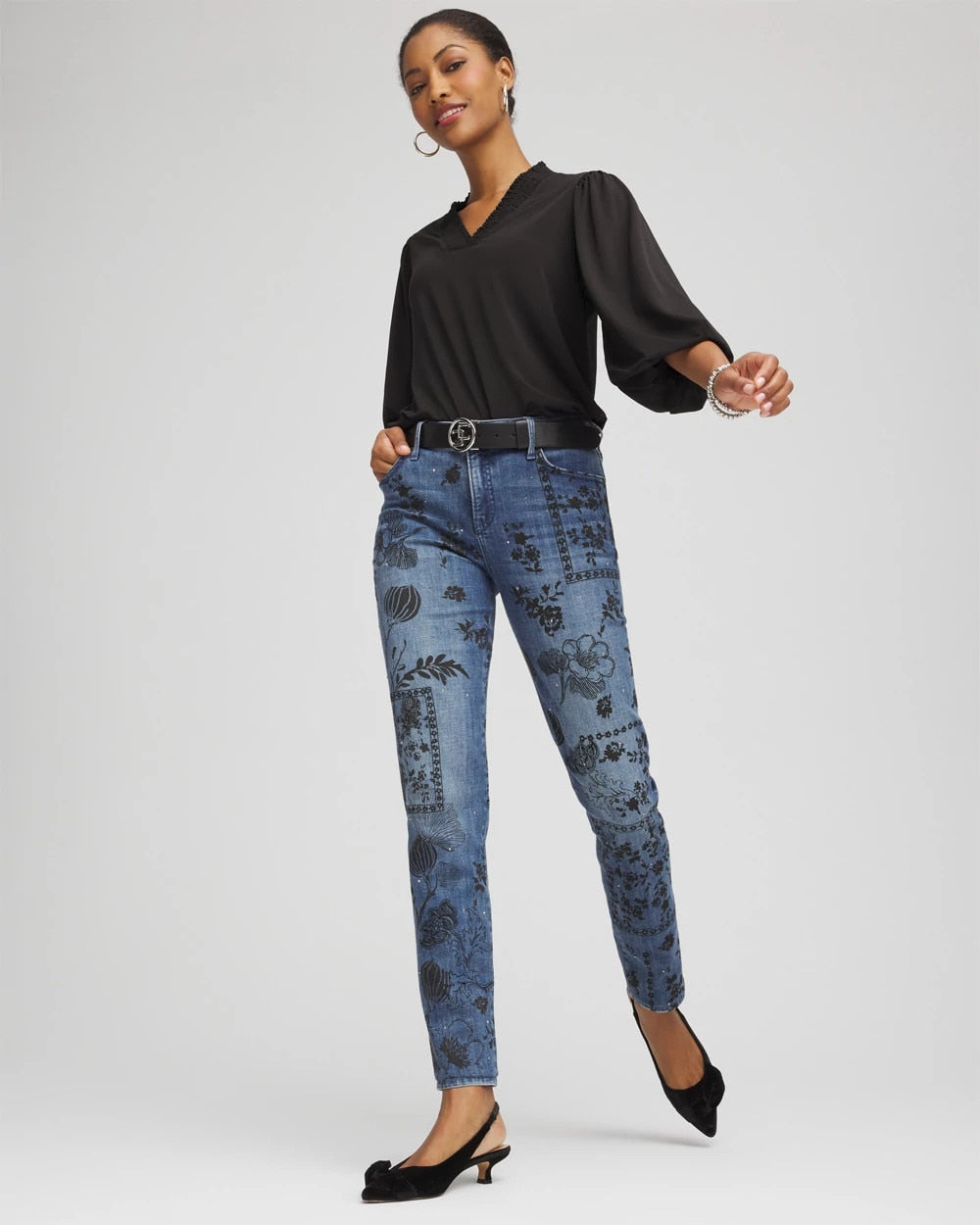 Chico's Women | Petite Mixed-Media Girlfriend Slim Ankle Jeans EMILIA INDIGO