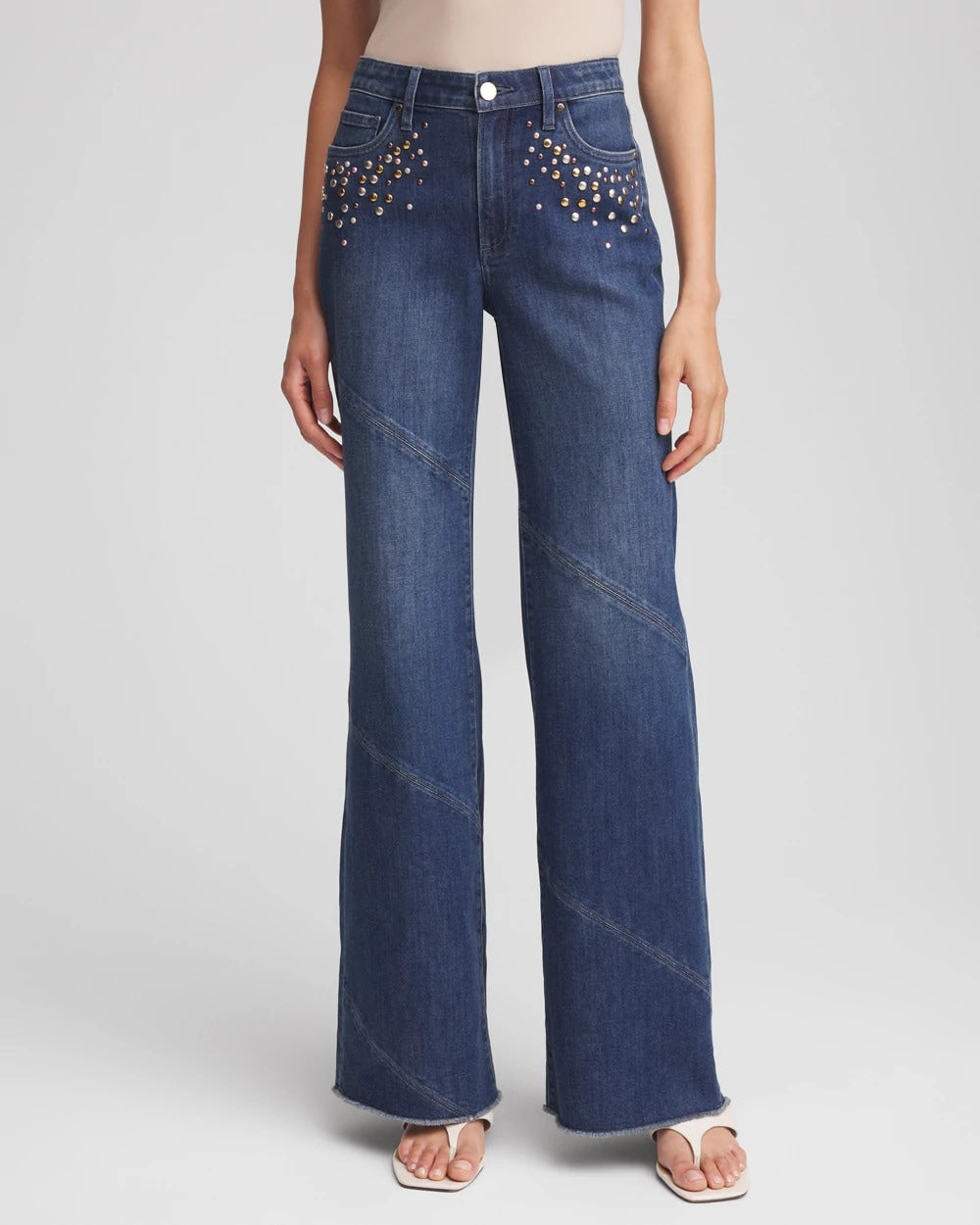 Chico's Women | Petite Embellished Frayed Flared-Leg Jeans IRVINA INDIGO