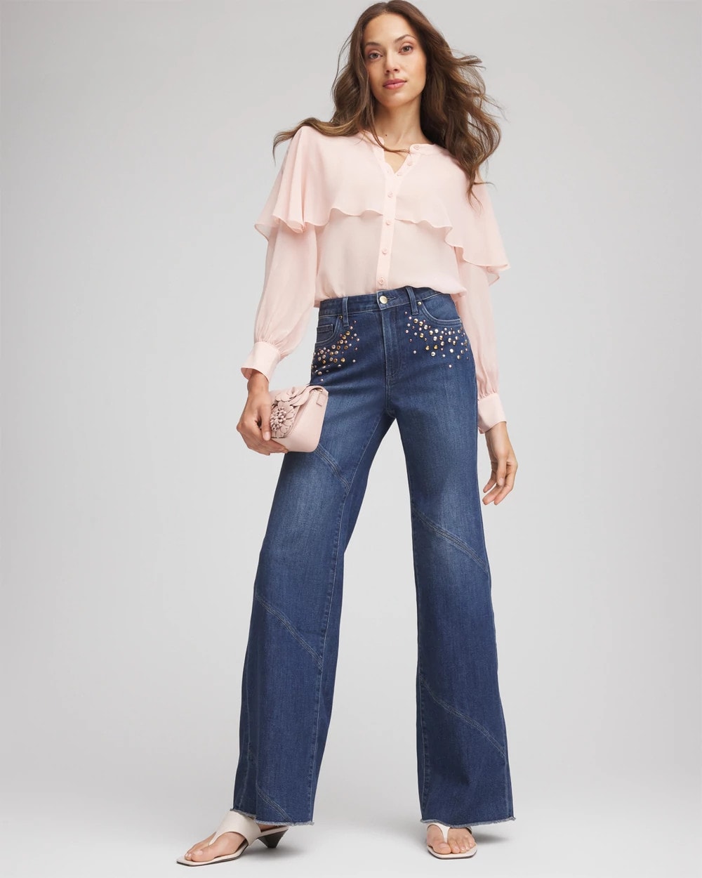 Chico's Women | Petite Embellished Frayed Flared-Leg Jeans IRVINA INDIGO