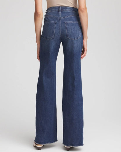 Chico's Women | Petite Embellished Frayed Flared-Leg Jeans IRVINA INDIGO
