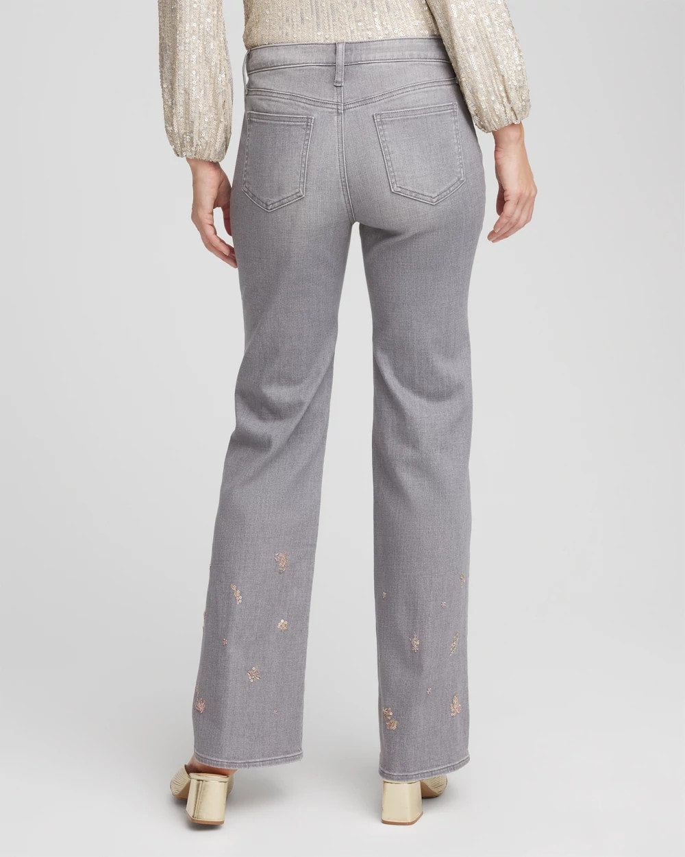 Chico's Women | Petite Rose Gold Embroidered Girlfriend Flared Jeans LE HAVRE WASH