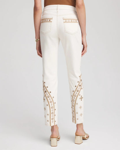 Chico's Women | Petite Embellished Girlfriend Slim Ankle Jeans SEA SALT