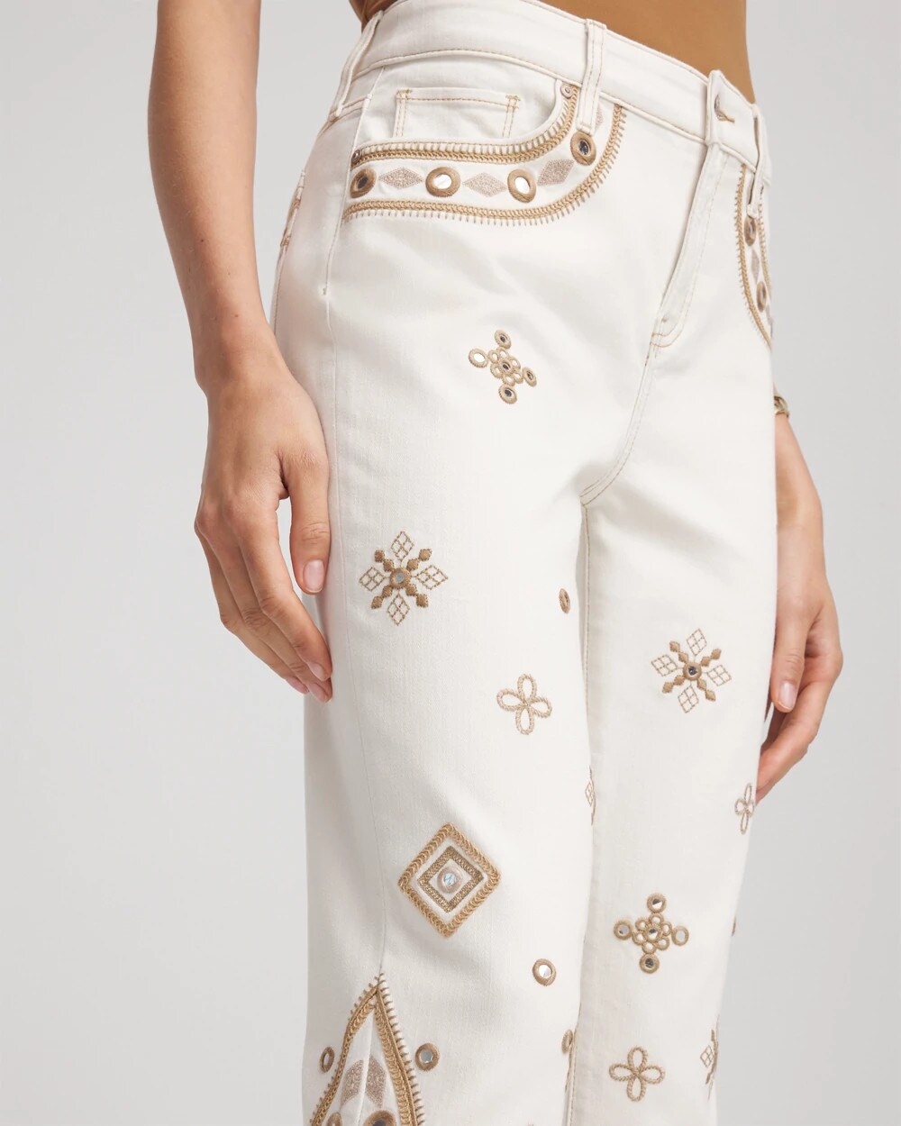 Chico's Women | Petite Embellished Girlfriend Slim Ankle Jeans SEA SALT