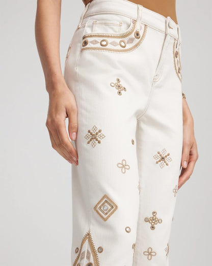 Chico's Women | Petite Embellished Girlfriend Slim Ankle Jeans SEA SALT