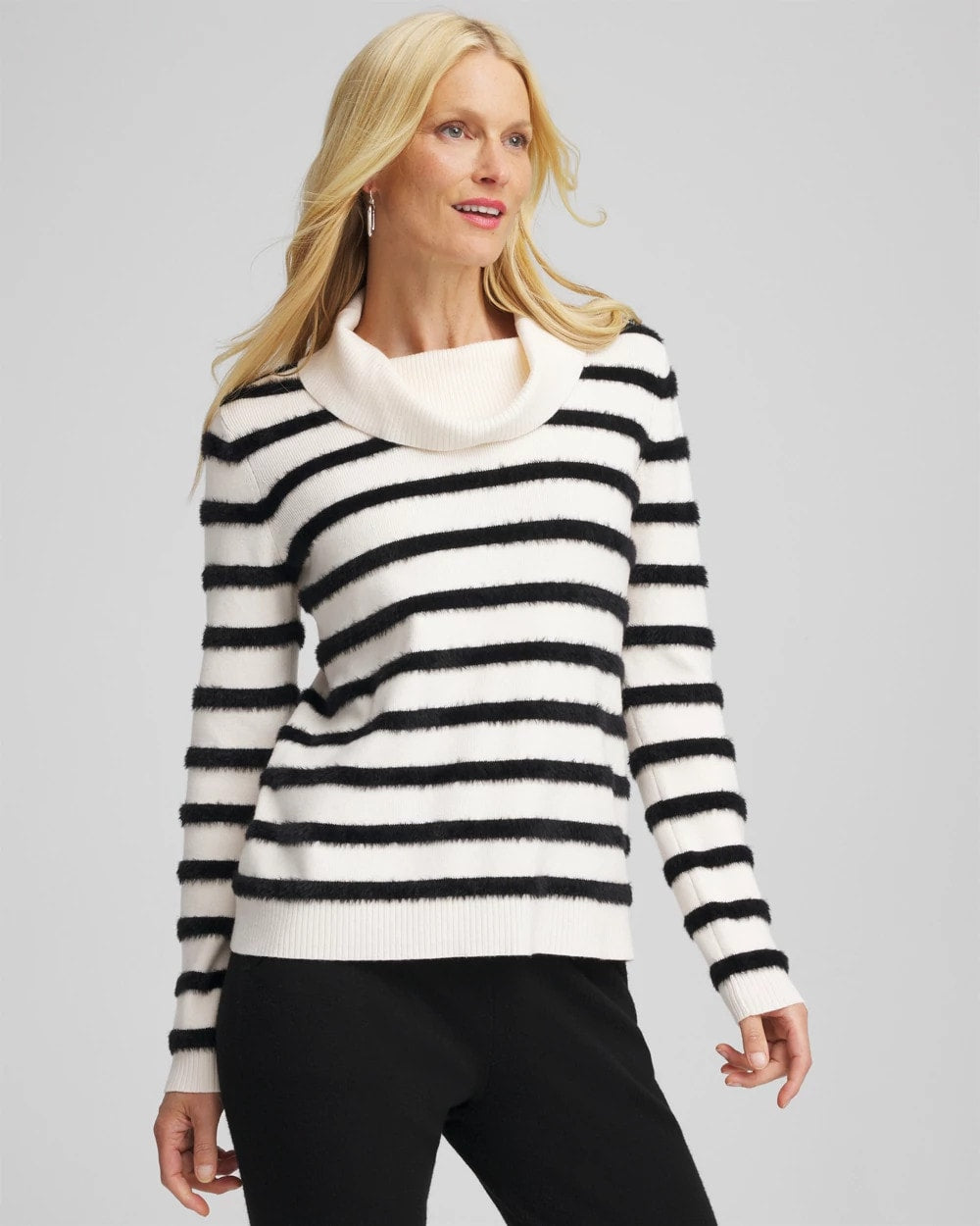 Chico's Women | Zenergy® Luxe Eyelash Striped Sweater BLACK