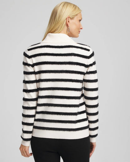 Chico's Women | Zenergy® Luxe Eyelash Striped Sweater BLACK