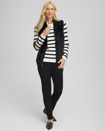Chico's Women | Zenergy® Luxe Eyelash Striped Sweater BLACK