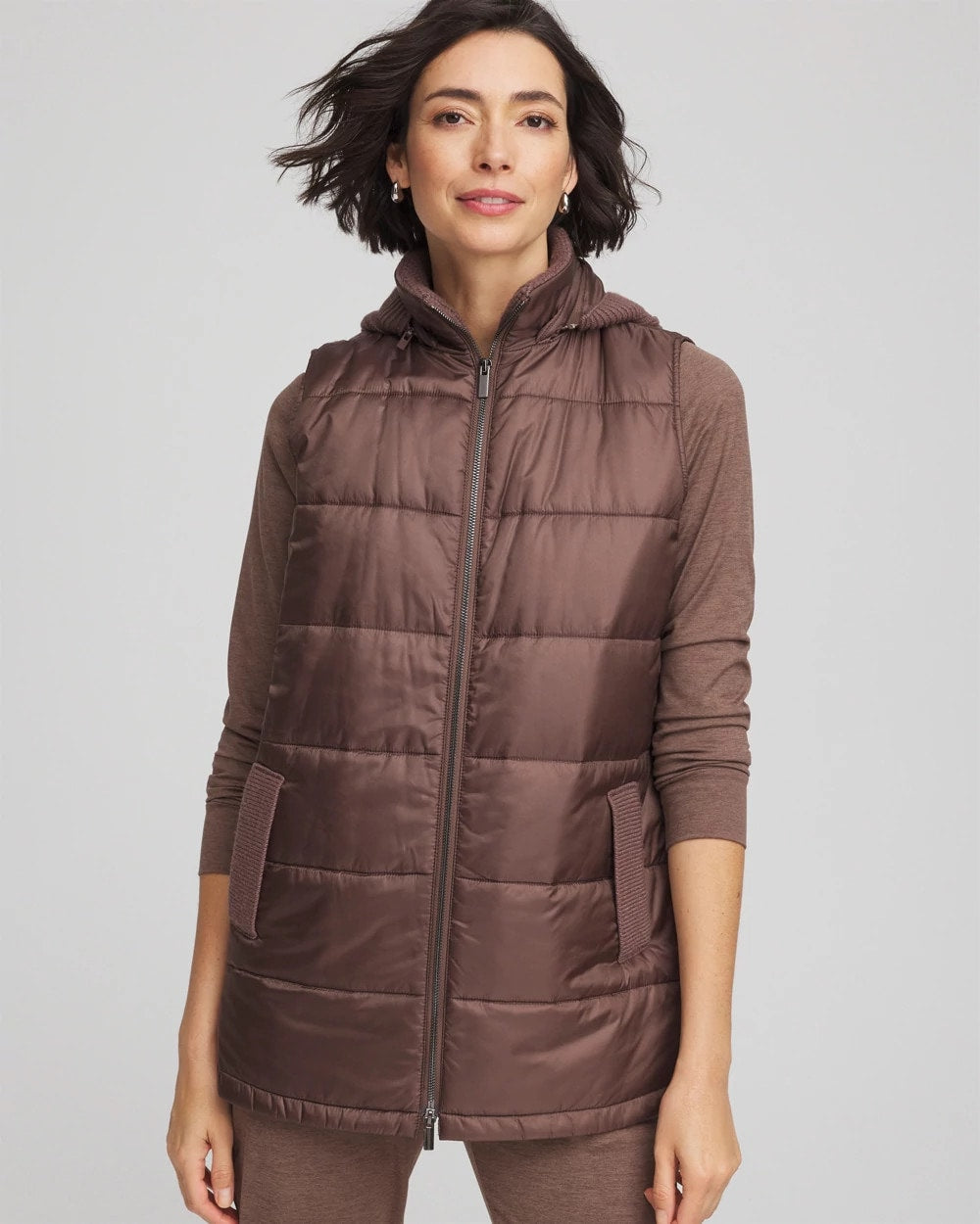 Chico's Women | Zenergy® Quilted Hooded Vest WALNUT