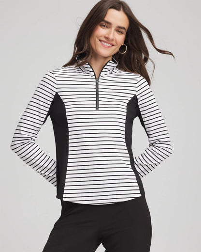 Chico's Women | Zenergy® UPF Striped Block Half Zip BLACK