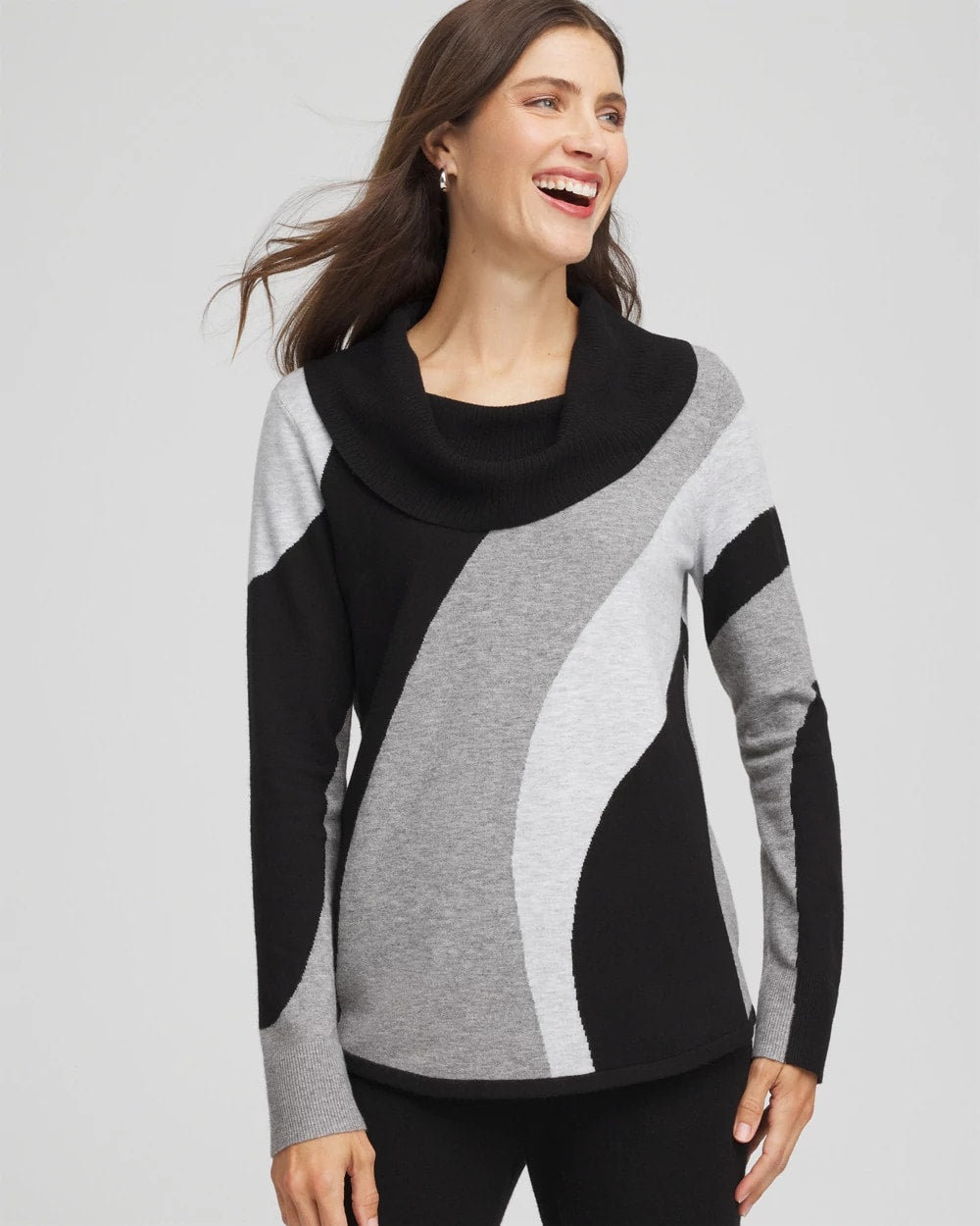 Chico's Women | Zenergy® Luxe Intarsia Cowlneck Top FROSTED GRAY HEATHER