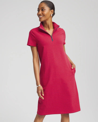 Chico's Women | Zenergy® UPF Knit Stripe Half-Zip Dress RED GLOW