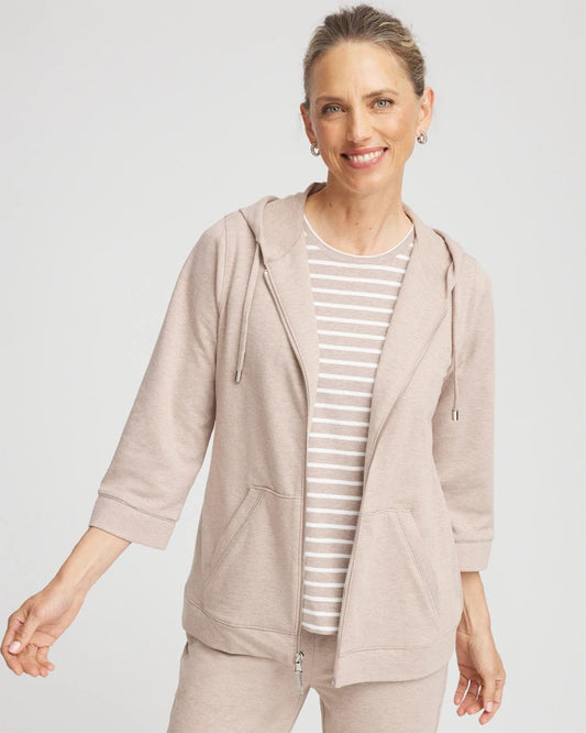 Chico's Women | Zenergy® French Terry Full-Zip Jacket LIGHT TAUPE HEATHER