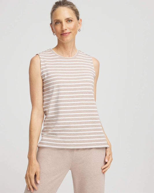 Chico's Women | Zenergy® UPF Sleeveless Metallic-Striped Tank LIGHT TAUPE HEATHER