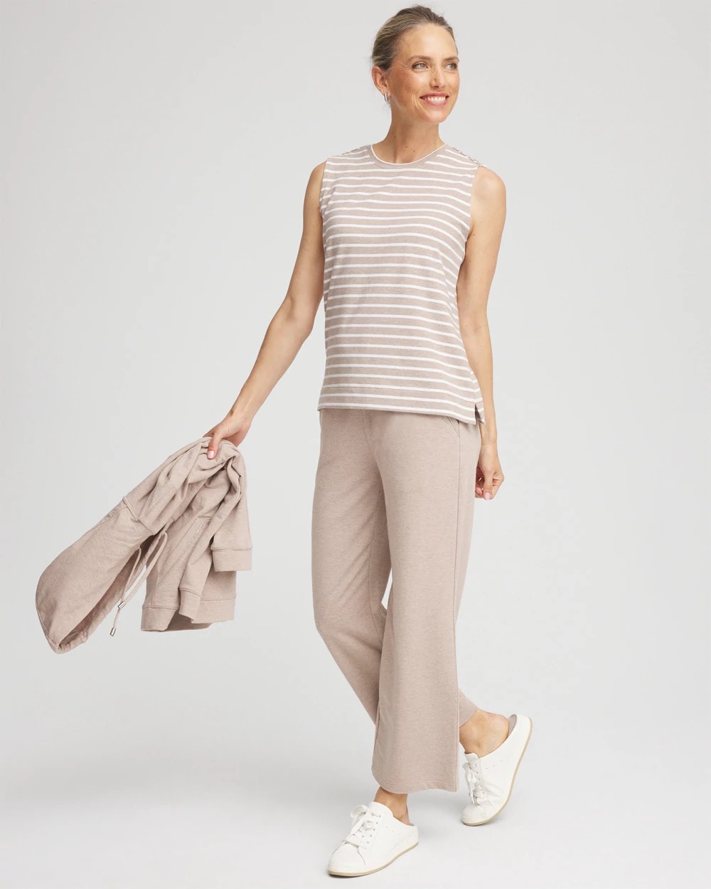 Chico's Women | Zenergy® UPF Sleeveless Metallic-Striped Tank LIGHT TAUPE HEATHER