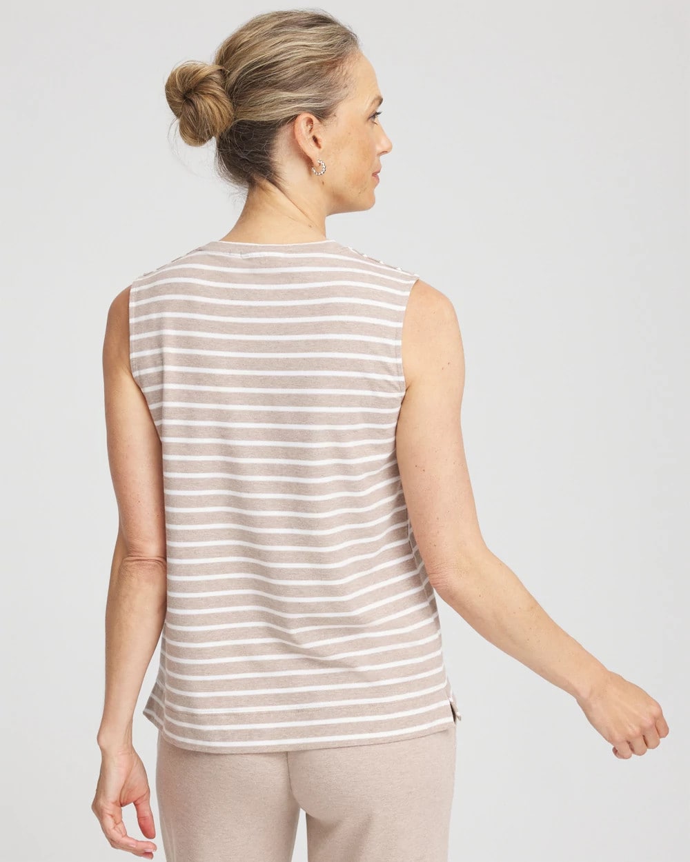 Chico's Women | Zenergy® UPF Sleeveless Metallic-Striped Tank LIGHT TAUPE HEATHER