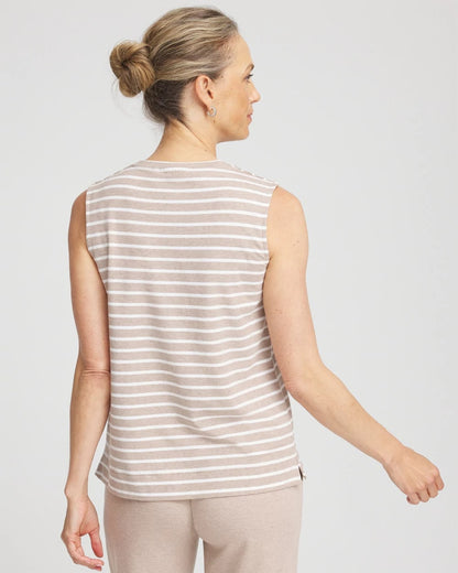Chico's Women | Zenergy® UPF Sleeveless Metallic-Striped Tank LIGHT TAUPE HEATHER