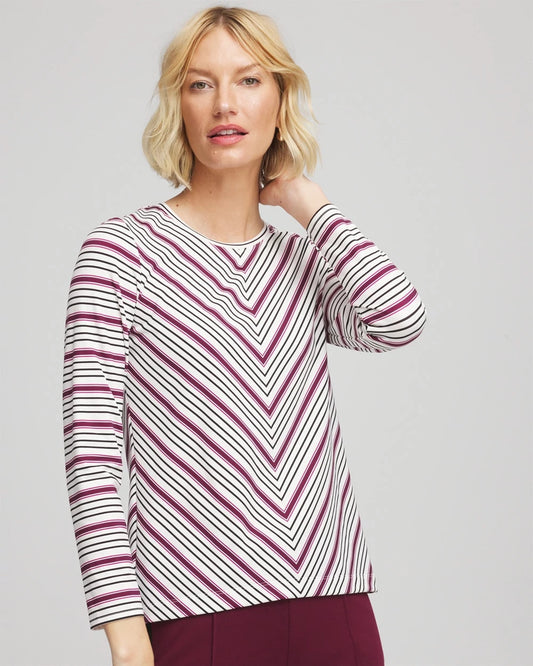 Chico's Women | Zenergy® Soft Brushed Striped Top DEEP CHIANTI