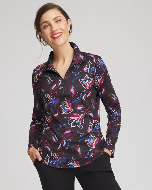 Chico's Women | Zenergy® UPF Floral Half-Zip Pullover Top DEEP CHIANTI